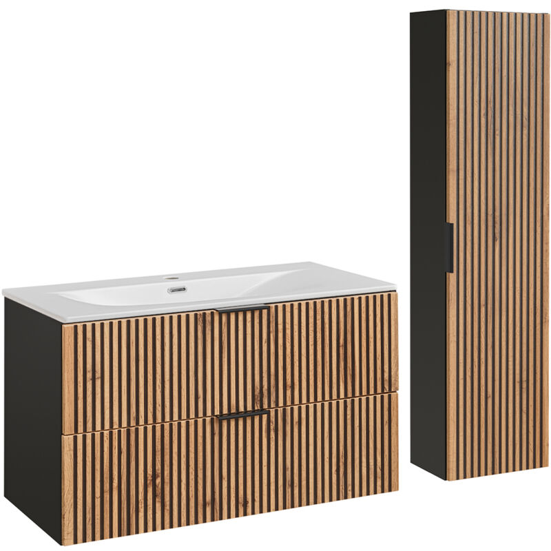 foto del prodotto petits meubles set di mobili da bagno con lavabo gaia marrone e nero 100cm