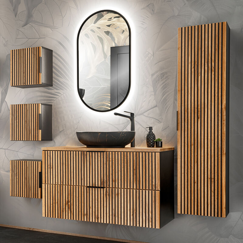 foto del prodotto petits meubles set di mobili da bagno con lavabo gaia marrone e nero 100cm