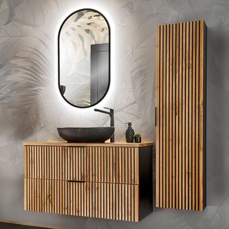 foto del prodotto petits meubles set di mobili da bagno con lavabo gaia marrone e nero 100cm
