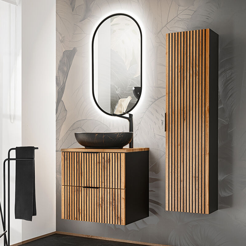 foto del prodotto petits meubles set di mobili da bagno con lavabo gaia marrone e nero 60cm