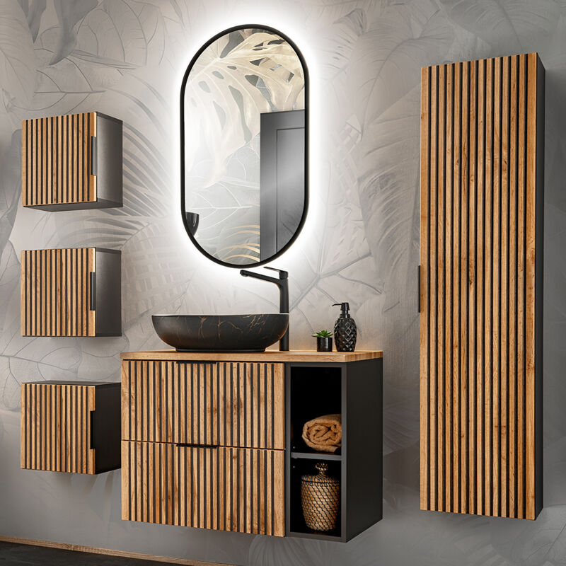 foto del prodotto petits meubles set di mobili da bagno con lavabo gaia marrone e nero 80cm