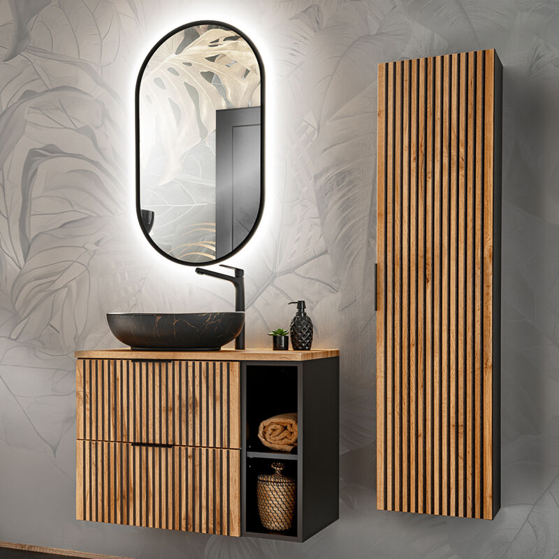 foto del prodotto petits meubles set di mobili da bagno con lavabo gaia marrone e nero 80cm
