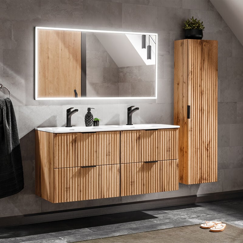 foto del prodotto petits meubles set di mobili da bagno doppio lavabo adriel marrone 120cm