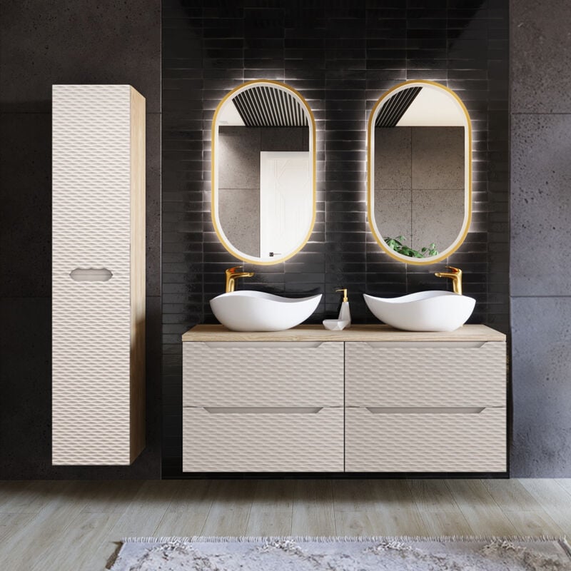 foto del prodotto petits meubles set di mobili da bagno doppio lavabo elora beige e marrone 120cm