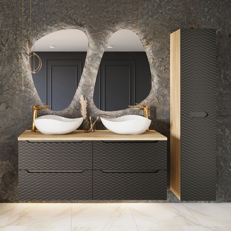 foto del prodotto petits meubles set di mobili da bagno doppio lavabo elora nero e marrone 120cm