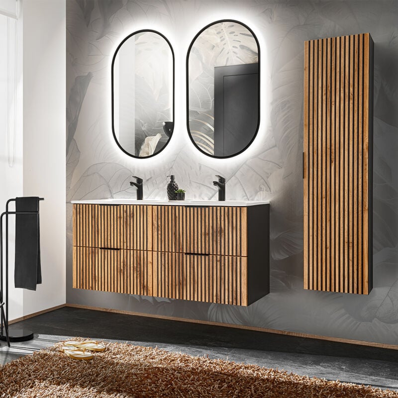 foto del prodotto petits meubles set di mobili da bagno doppio lavabo gaia marrone e nero 120cm