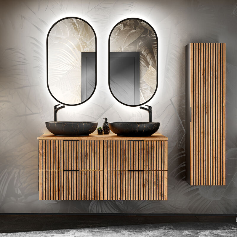 foto del prodotto petits meubles set di mobili da bagno doppio lavabo gaia marrone e nero 120cm