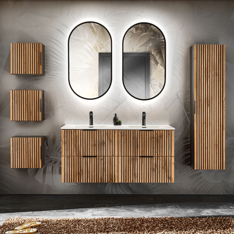 foto del prodotto petits meubles set di mobili da bagno doppio lavabo gaia marrone e nero 120cm