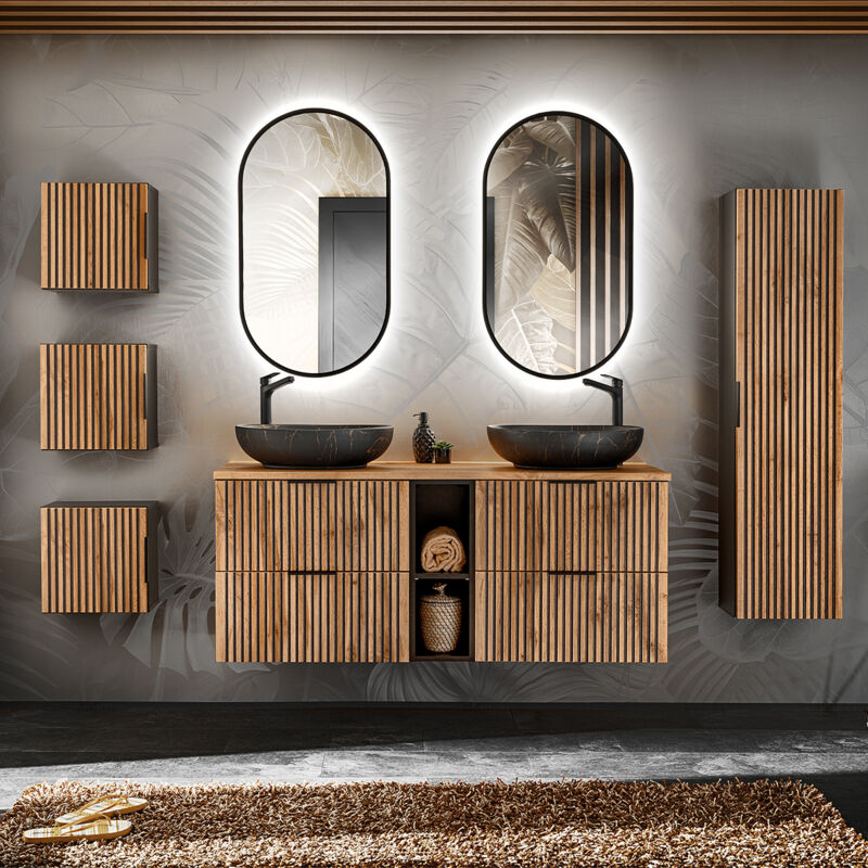 foto del prodotto petits meubles set di mobili da bagno doppio lavabo gaia marrone e nero 140cm
