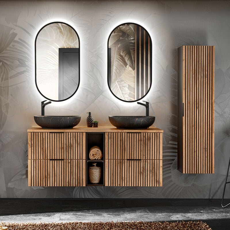 foto del prodotto petits meubles set di mobili da bagno doppio lavabo gaia marrone e nero 140cm