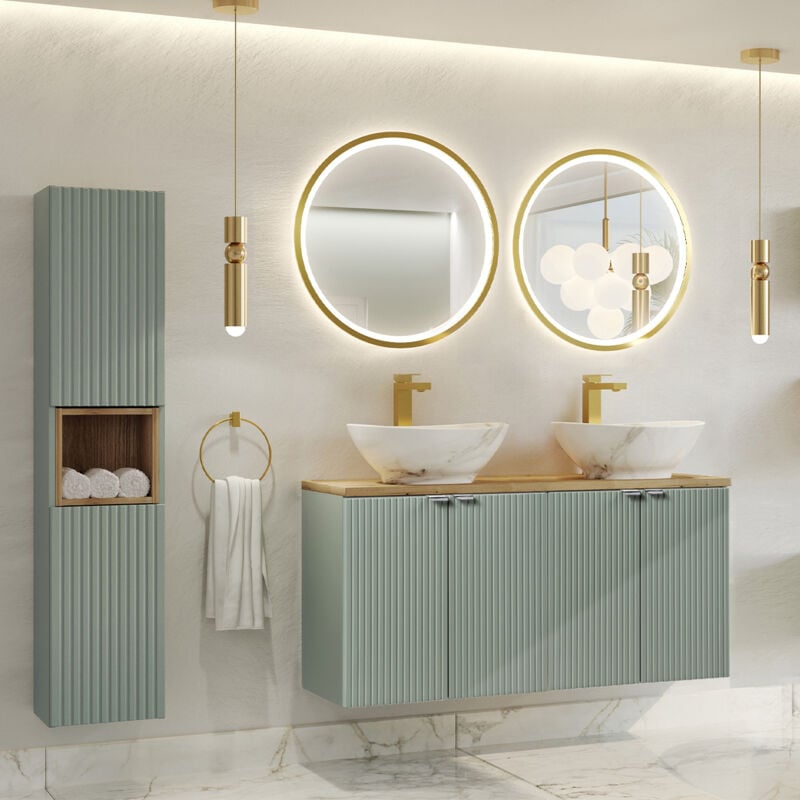 foto del prodotto petits meubles set di mobili da bagno doppio lavabo jade verde e marrone 120cm