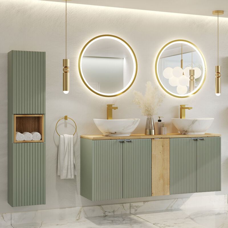 foto del prodotto petits meubles set di mobili da bagno doppio lavabo jade verde e marrone 140cm