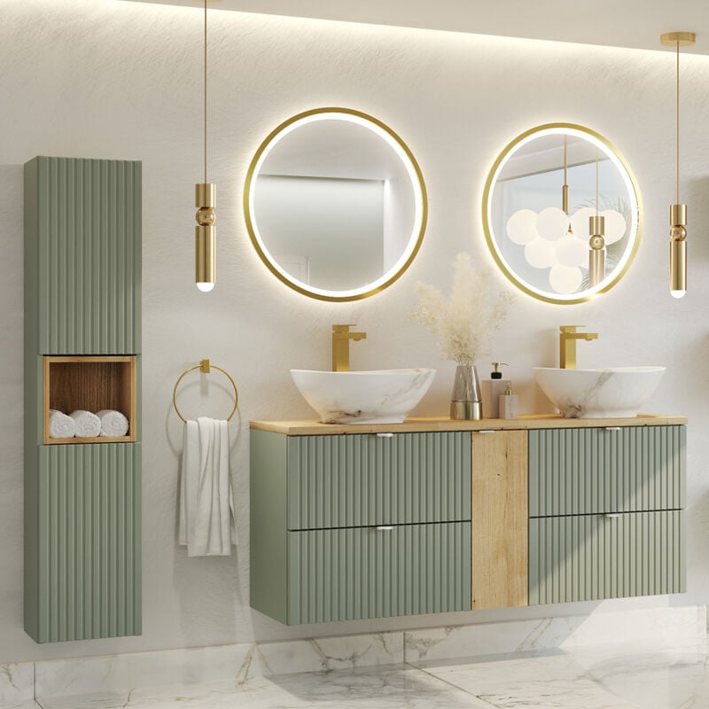 foto del prodotto petits meubles set di mobili da bagno doppio lavabo jade verde e marrone 140cm