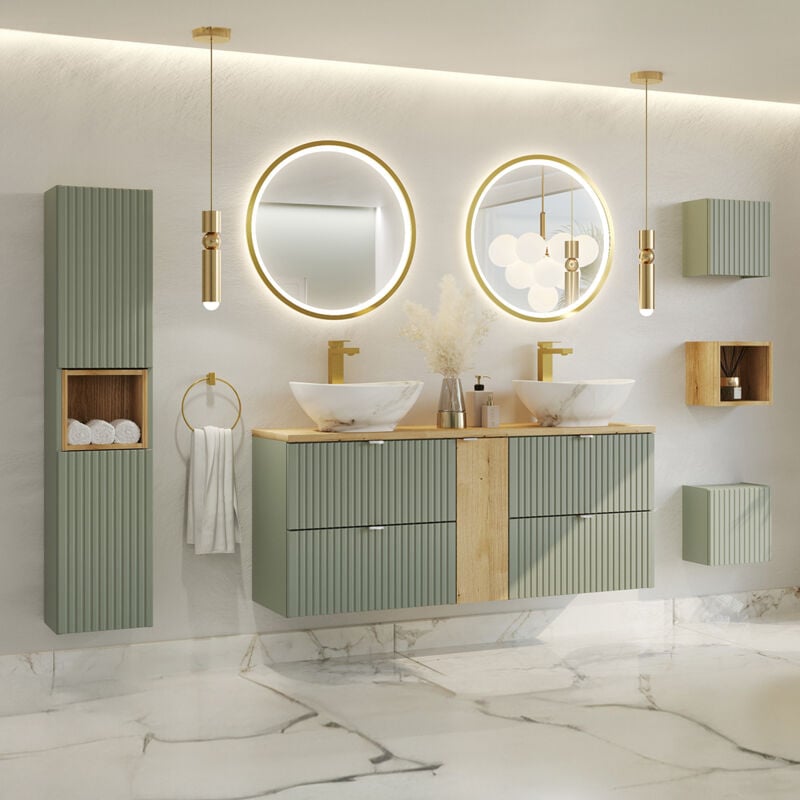 foto del prodotto petits meubles set di mobili da bagno doppio lavabo jade verde e marrone 140cm