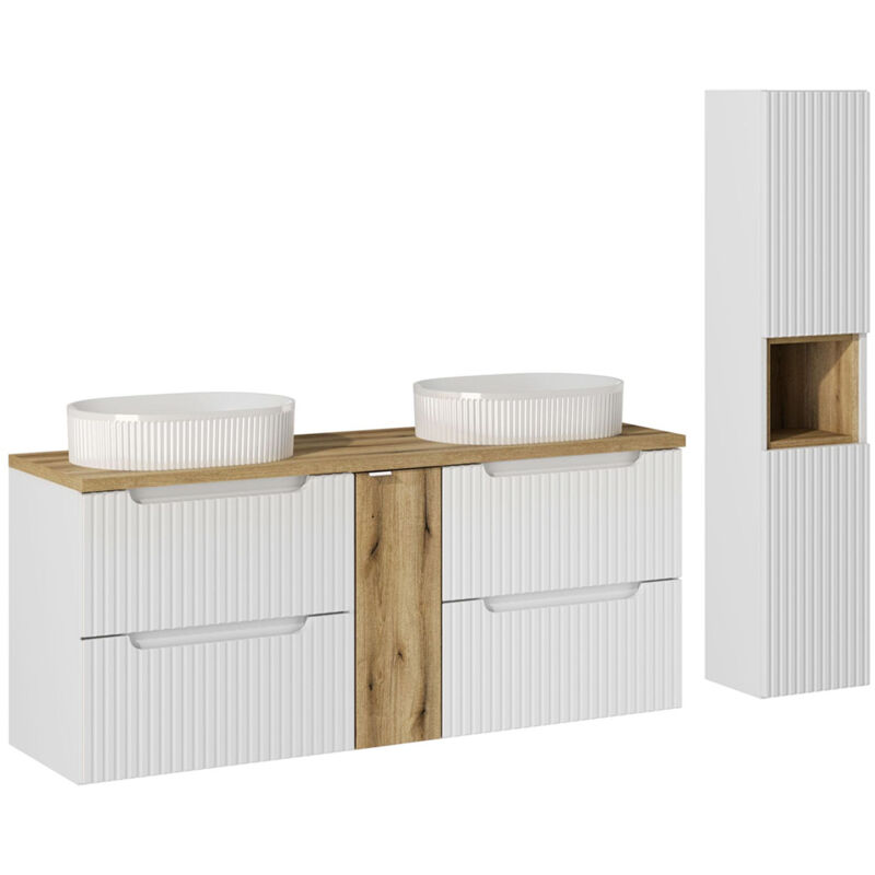 foto del prodotto petits meubles set di mobili da bagno doppio lavabo riva bianco e marrone 140cm