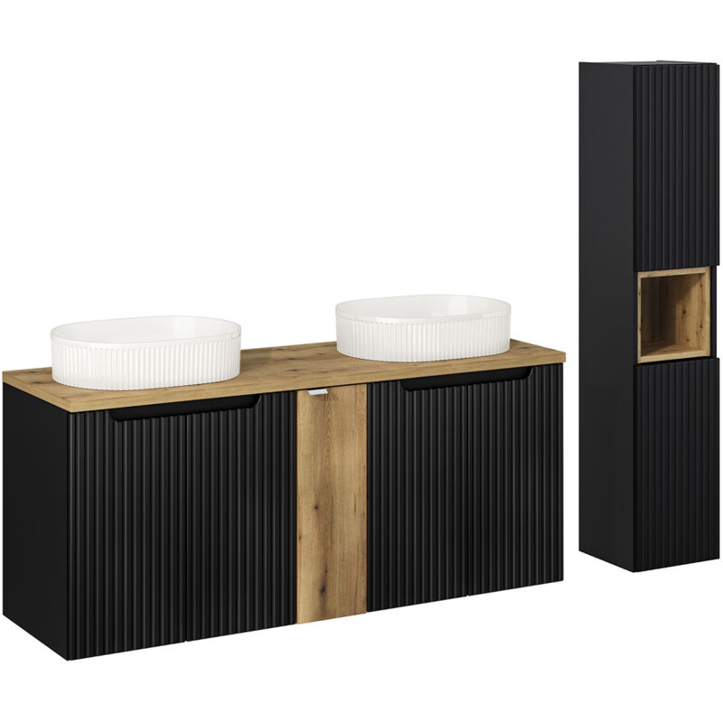 foto del prodotto petits meubles set di mobili da bagno doppio lavabo riva nero e marrone 140cm