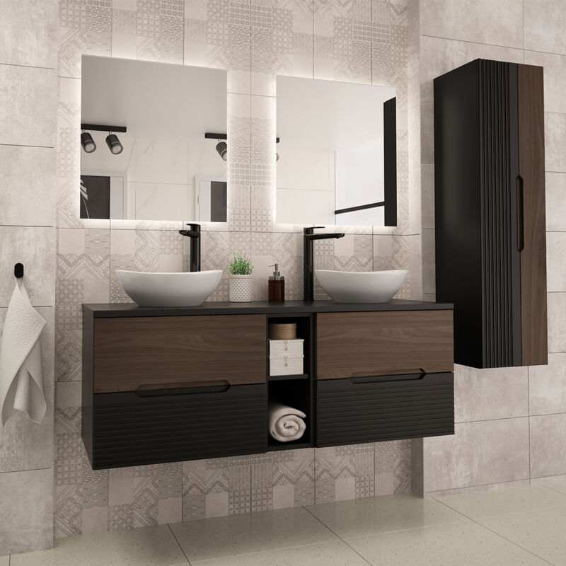 foto del prodotto petits meubles set di mobili da bagno doppio lavabo sylla nero e marrone 140cm