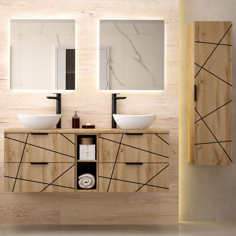 foto del prodotto petits meubles set di mobili da bagno doppio lavabo teren marrone 140cm