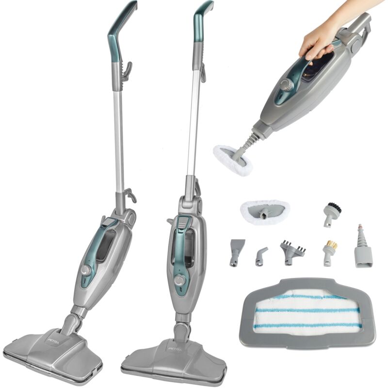 foto del prodotto petra pf01369vde scopa a vapore verticale 14 in 1 portatile, multiuso, pulizia senza prodotti chimici, igienizzante per pavimenti tappeti casa,