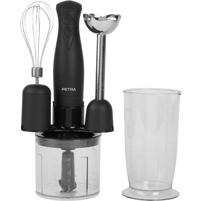 foto del prodotto petra pt2827bmblkvde frullatore 3 in 1 frullatore a immersione portatile, 350w, 2 velocit , lama a 4 ali, 700ml bicchiere graduato, 500ml mini