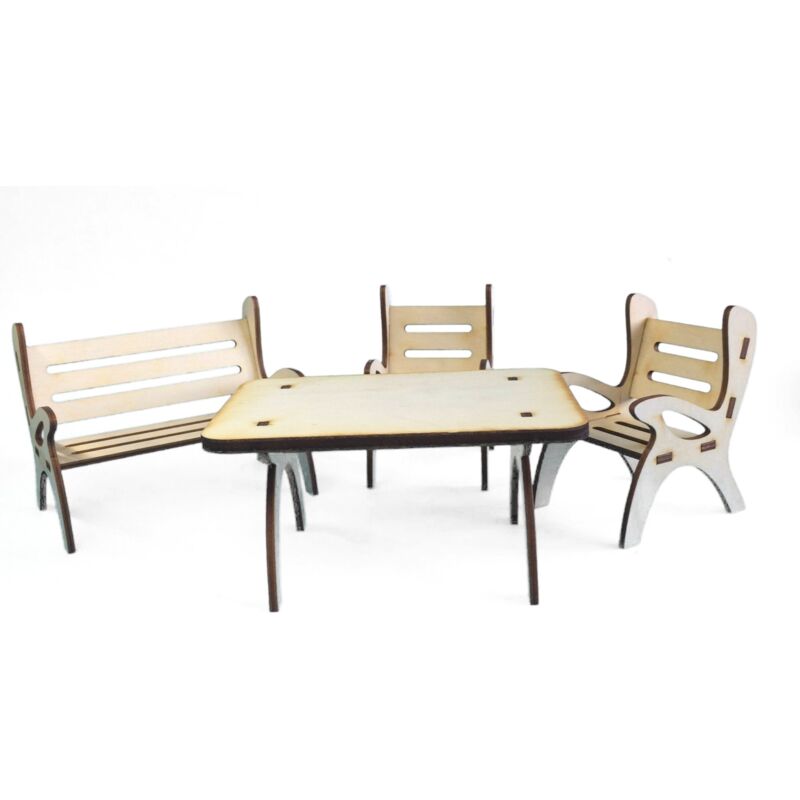 foto del prodotto petra s bastel news set 4 pezzi, composto da 1 tavolo, 1 panca da giardino e 2 sedie in legno, h he ca. 8cm