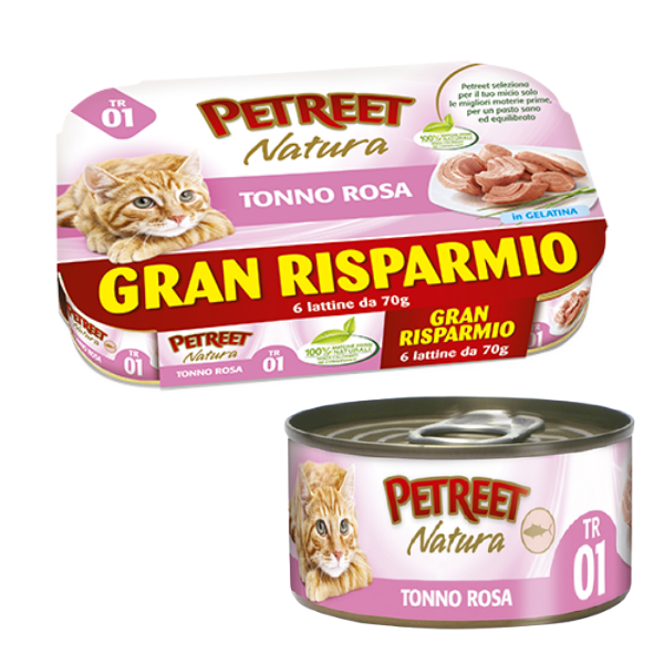 foto del prodotto petreet natura cat maxi scorta 6x70 gr tonno cibo umido per gatti 1 ordine scegli lo sconto bzr5 bzr20 200 punti fedelt 