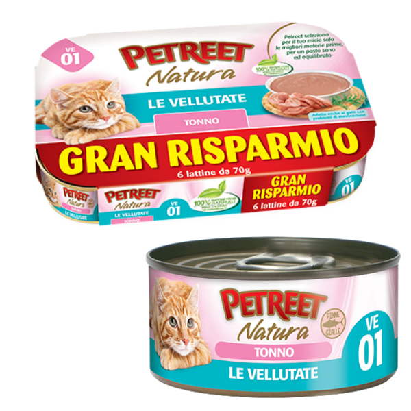 foto del prodotto petreet vellutate cat maxi scorta 6x70 gr - tonno - cibo umido per gatti - spedizione gratis da 39€