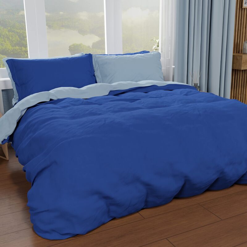 foto del prodotto petti artigiani italiani copripiumino matrimoniale, sacco copripiumino e federe in microfibra, bicolor blu elettrico celeste, 100 made in italy