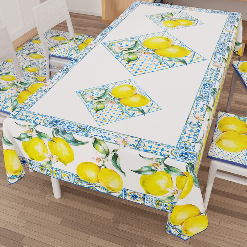foto del prodotto petti artigiani italiani tovaglia antimacchia rettangolare copritavolo cucina disegno vietri 01 x6 posti 140x180 cm 100 made in italy