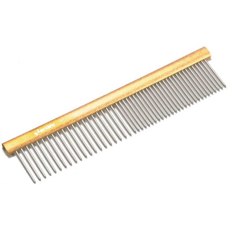 foto del prodotto pettine con denti conici in acciaio inox antistatico per cani e gatti : pettine 14,2 x 3 cm