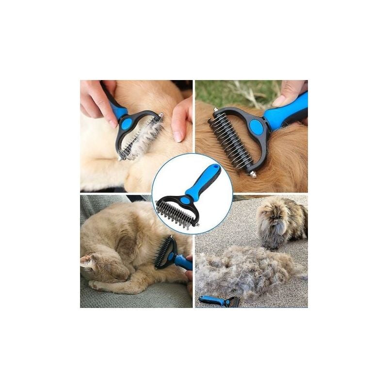 foto del prodotto pettine e spazzola professionali per la toelettatura dei cani a pelo lungo, rastrello per la toelettatura di cani e gatti per rimuovere il sottopelo