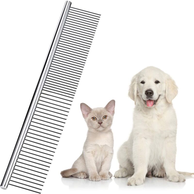foto del prodotto pettine per animali domestici in acciaio inossidabile, pettine per toelettatura animali domestici, pettine a denti tondi per cani e gatti con pelo
