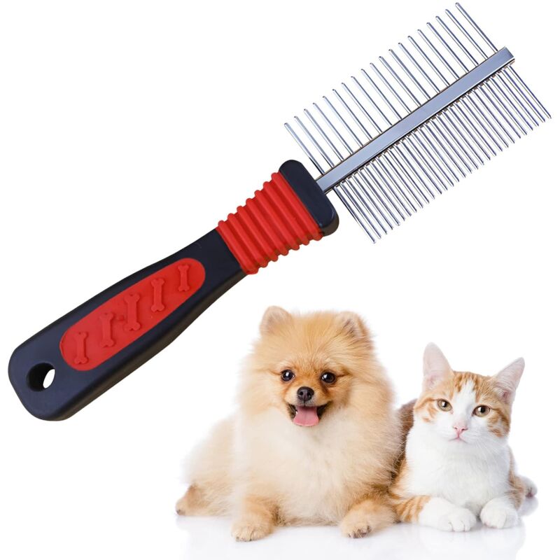 foto del prodotto pettine per cani in acciaio inossidabile 2 in 1 per animali domestici, denti rotondi in metallo a doppia estremit spazzolati con primer antipulci,