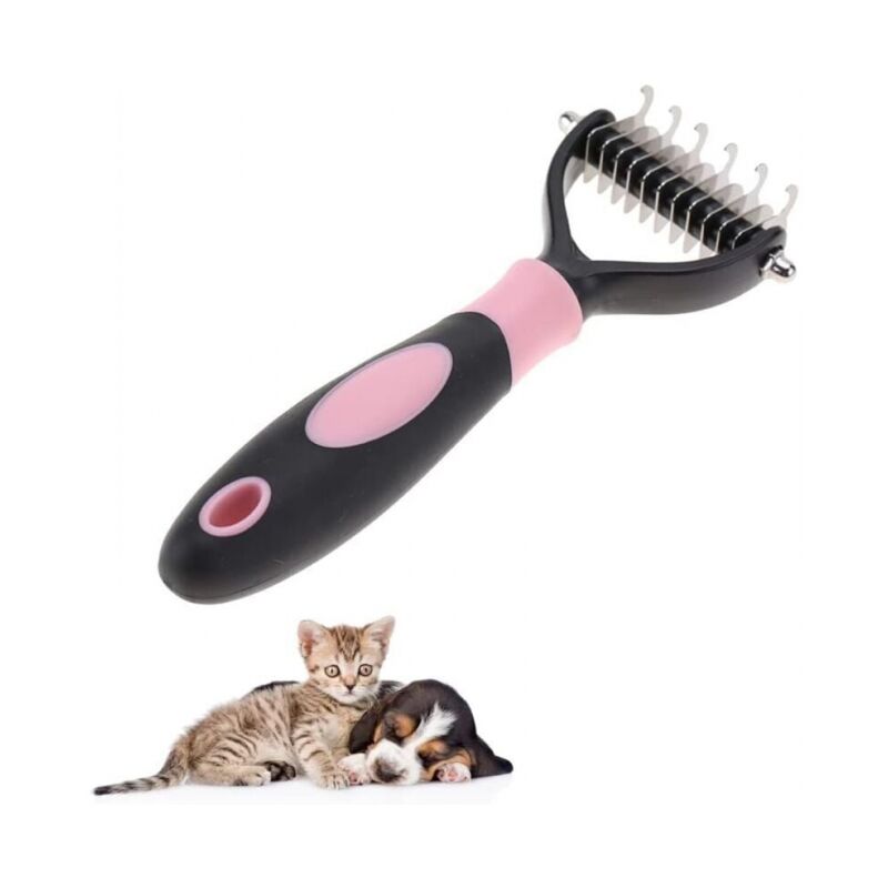 foto del prodotto pettine per toelettatura per animali domestici in acciaio inossidabile spazzola per pettine per nodi professionale con rastrello per sottopelo su 2