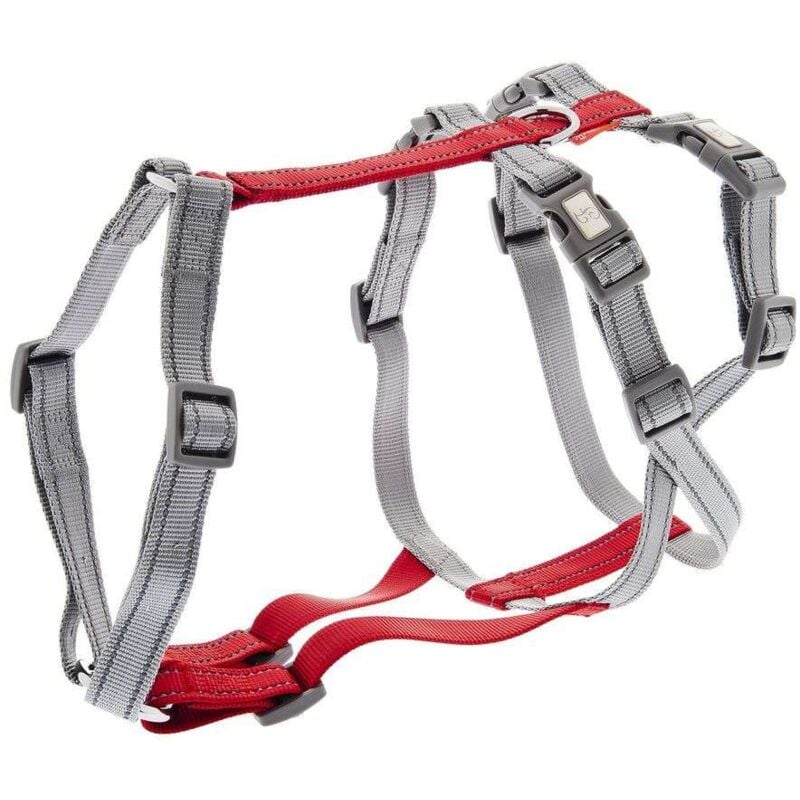 foto del prodotto pettorina antifuga in nylon doppia h per cani: s - rosso e grigio