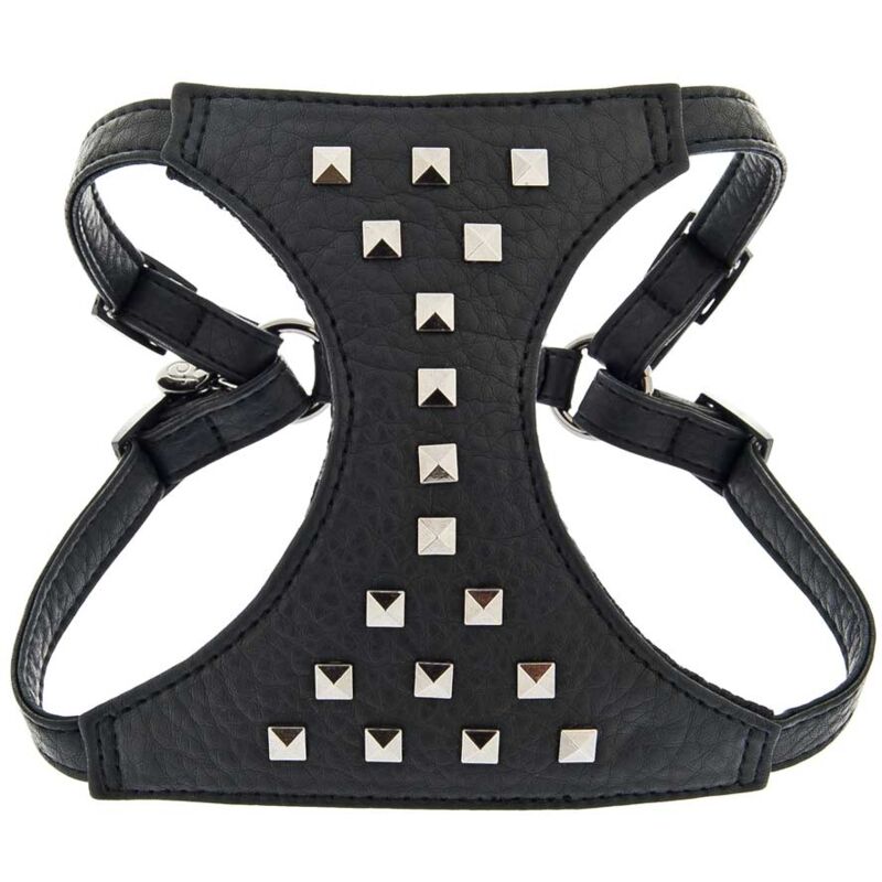 foto del prodotto pettorina e guinzaglio in pelle con borchie per cani 25 35 x 120 cm nero