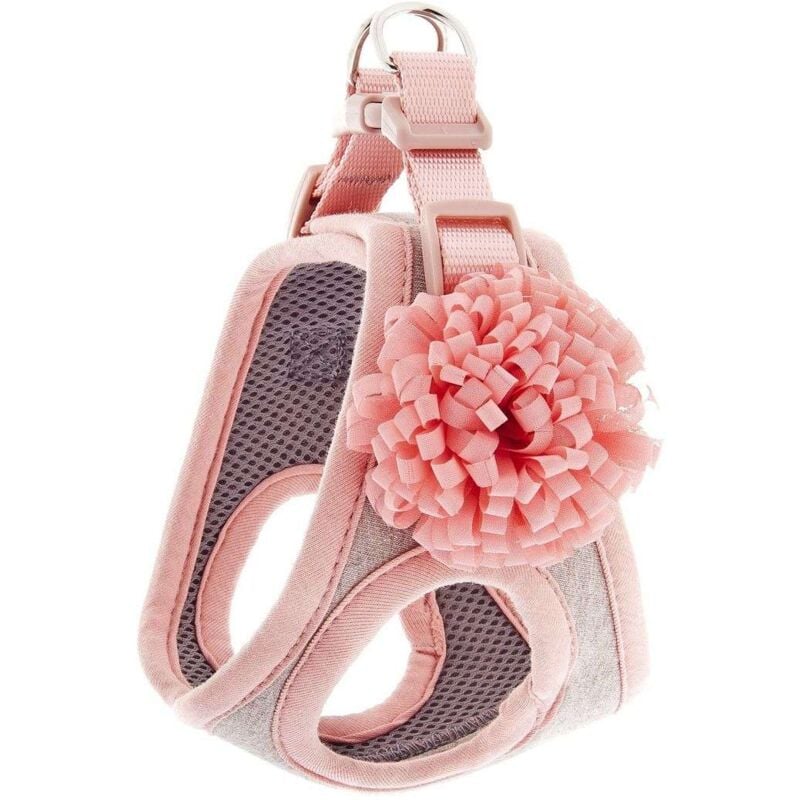 foto del prodotto pettorina imbottitura in air mesh e cotone con fiore modello bella per cani xs 28 34 cm