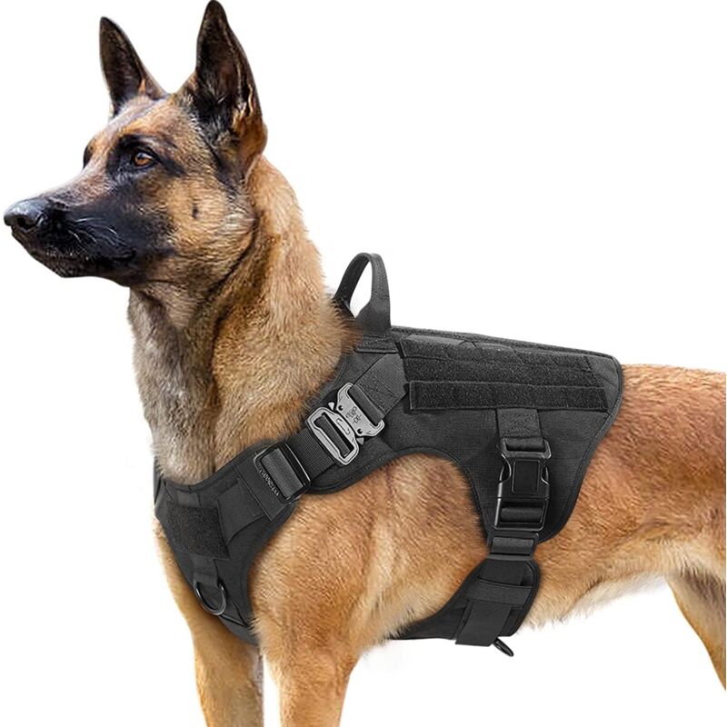foto del prodotto pettorina tattica per cani m nera, gilet da lavoro militare per cani da addestramento senza stress con clip in fettuccia per escursionismo e caccia