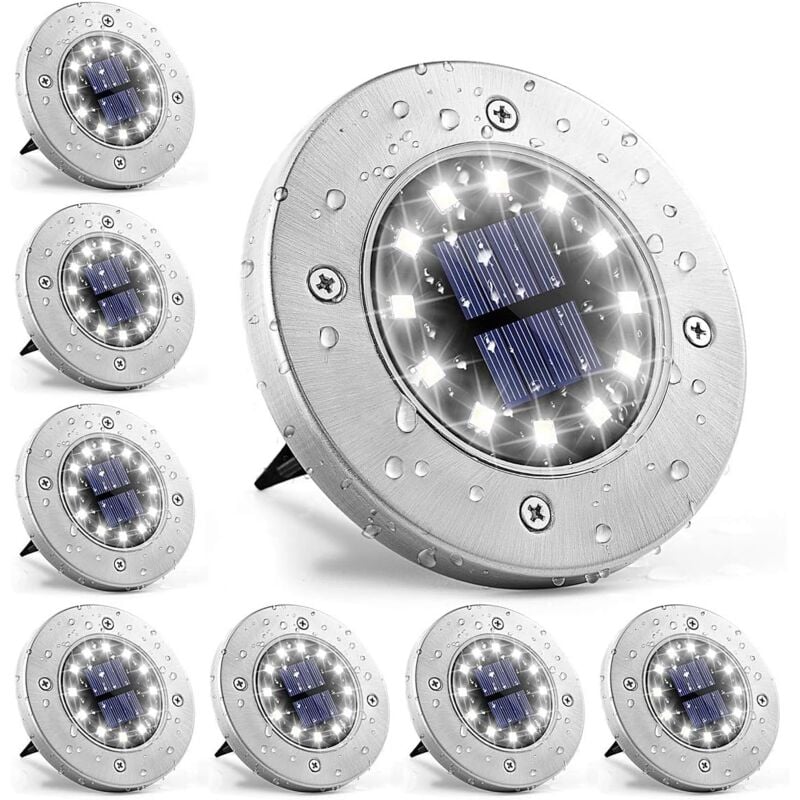 foto del prodotto pezzi 12 led luci solari per esterni luci solari da giardino, acciaio inossidabile impermeabile bianco 
