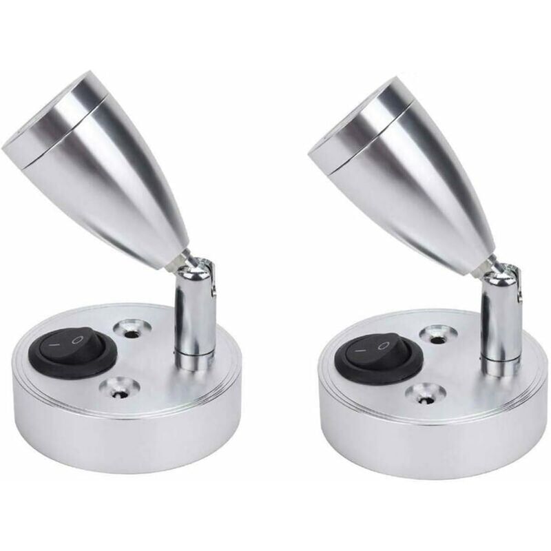 foto del prodotto pezzi 12v led luci di lettura da parete comodino interruttore regolabile, adatto per camper, roulotte, furgoni, interni di barche argento, corto 