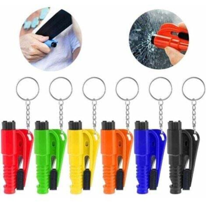 foto del prodotto pezzi 3 in 1 rompivetro per auto, portachiavi multifunzione salvavita, strumento di emergenza con rompivetro e taglierino per cintura di sicurezza,