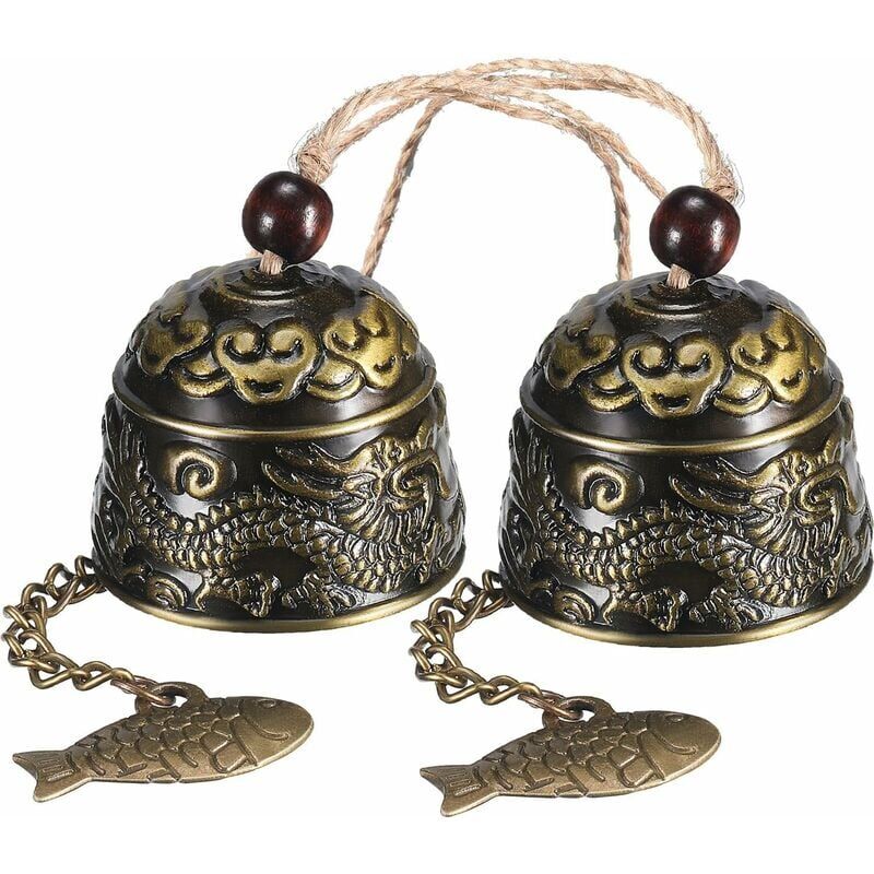 foto del prodotto pezzi campanelli eolici vintage a forma di drago, campanelli in metallo feng shui cinesi classici, campanelli portafortuna, campanelli eolici fatti a