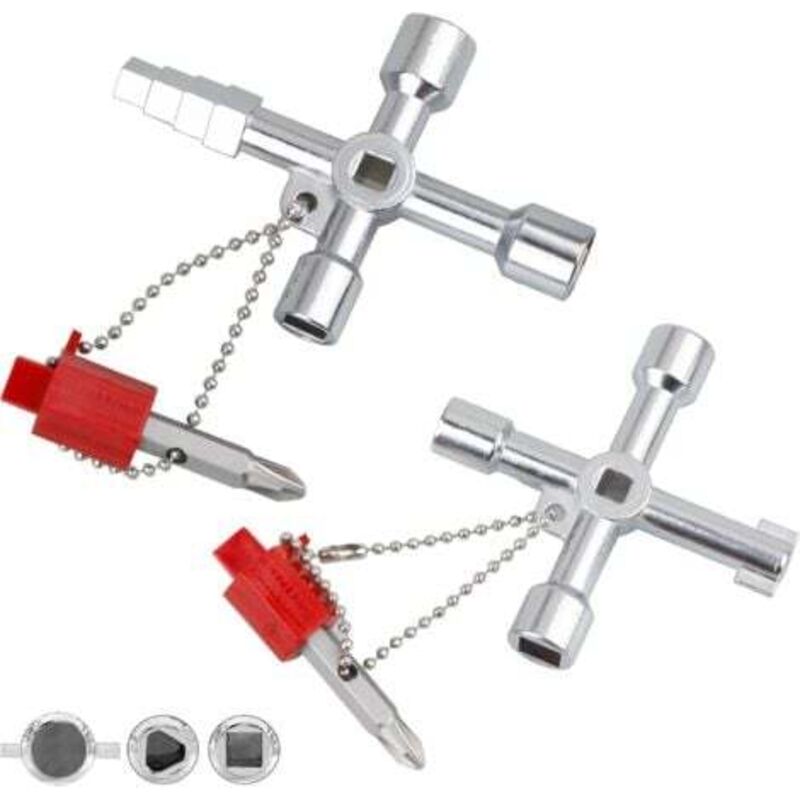 foto del prodotto pezzi chiave universale a 4 vie, chiave multiuso multifunzione, chiave triangolare, chiavi quadrate, chiave a croce universale per armadi elettrici,