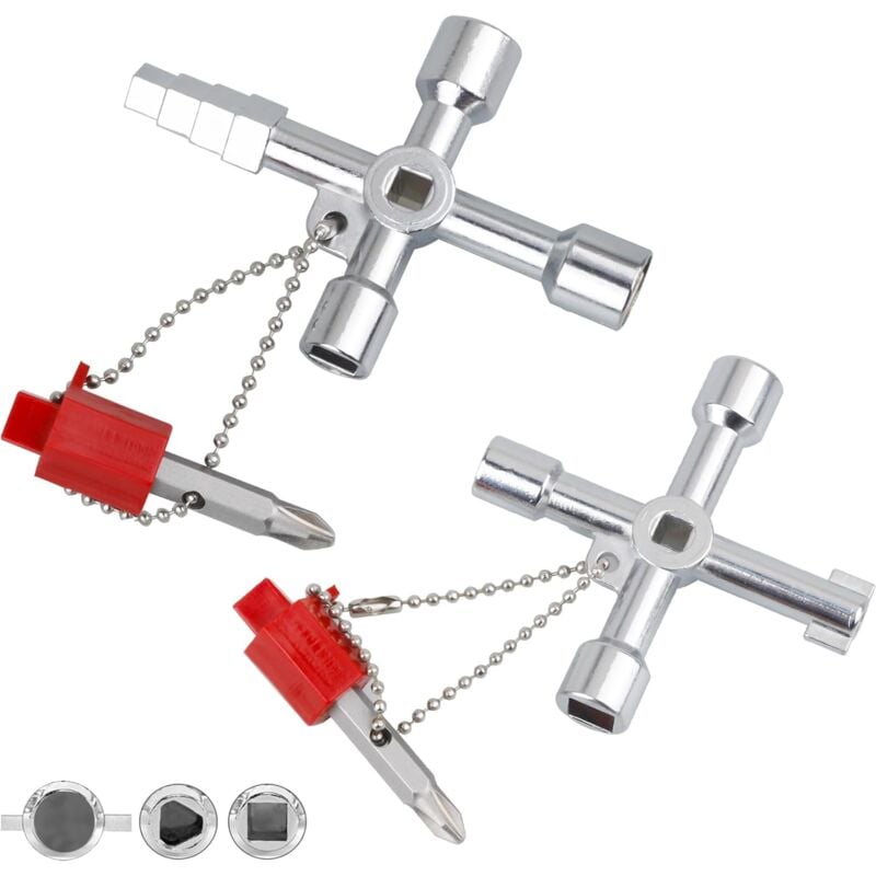 foto del prodotto pezzi chiave universale a 4 vie, chiave multiuso multifunzione, chiave triangolare, chiavi quadrate, chiave a croce universale per armadi elettrici,