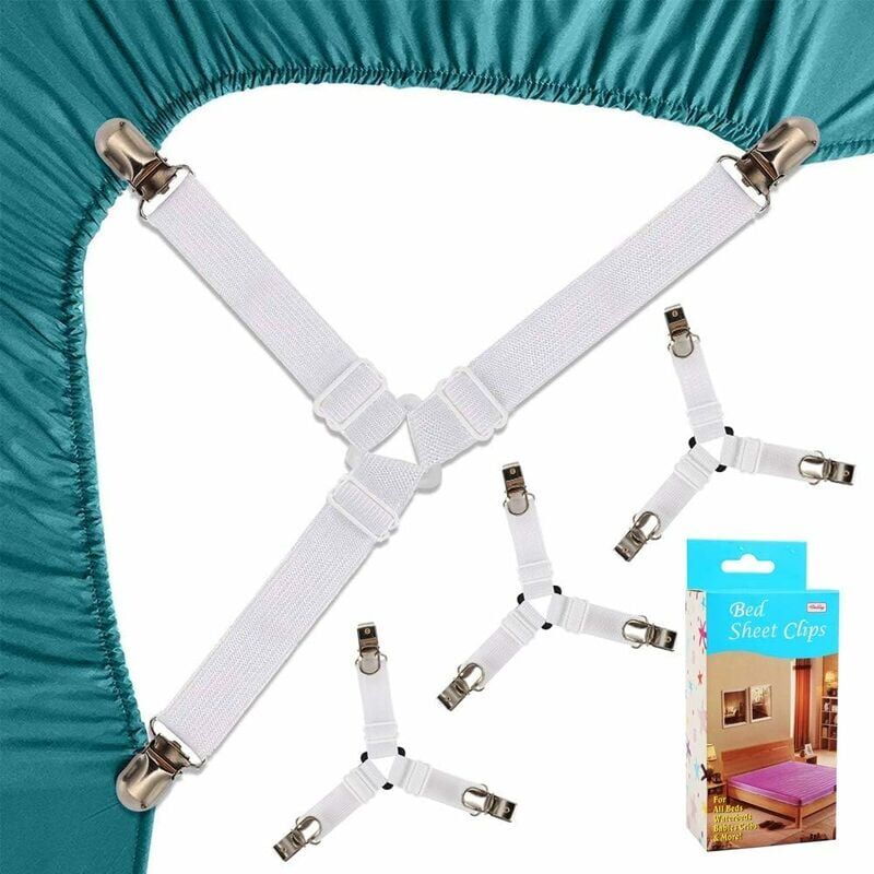 foto del prodotto pezzi cinghie per lenzuolo con angoli triangolari, bretelle elastiche per materasso, regolabili, bianche sollbry