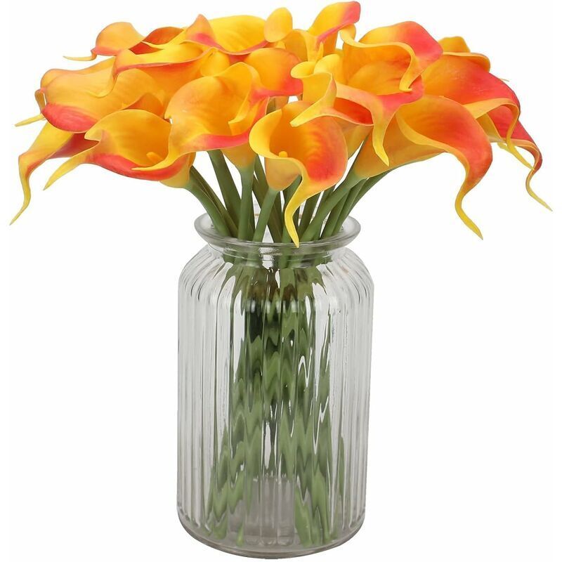 foto del prodotto pezzi di fiori di calla artificiali real touch per matrimoni, ufficio, casa, cucina, festa, evento, decorazione rosso tramonto 