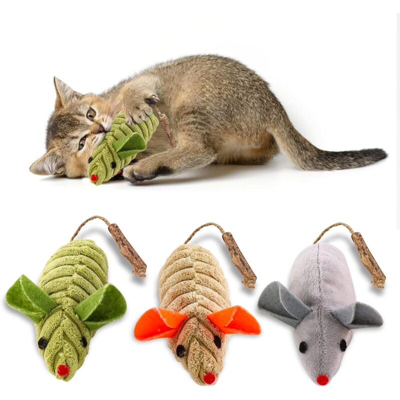 foto del prodotto pezzi di giocattoli con erba gatta, topi e animali domestici interattivi per gatti e gattini da interno, giocattolo di peluche per gatti dentali,