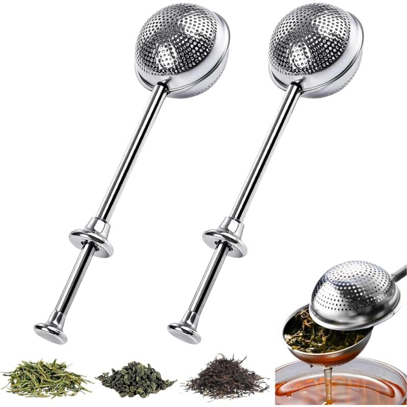 foto del prodotto pezzi di infusore per il t , filtro per il t , infusori per il t in acciaio inossidabile con manico lungo e curvo, filtro per il t resistente e