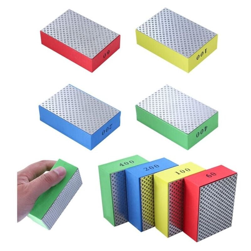 foto del prodotto pezzi diamantati per lucidatura a mano blocchi abrasivi per pietra, piastrelle di ceramica, vetro, 4 livelli di rugosit 60, 100, 200, 400 lato