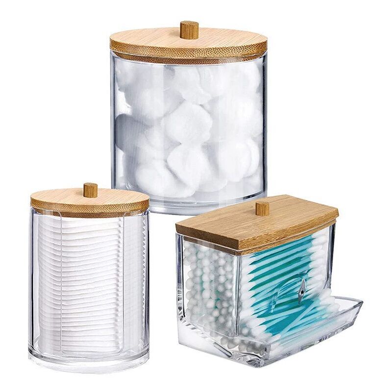 foto del prodotto pezzi dispenser per dischetti di cotone porta tampone di cotone in acrilico organizer per la conservazione del cotone con coperchi in bamb sollbry